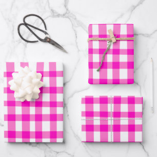 Abstraktes Cottage-Core-Kariertes Muster in Pink Geschenkpapier Set