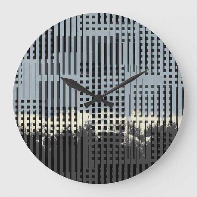 Abstraktes Creme-, Aquamarin- und Schwarzstreifen- Große Wanduhr (Vorderseite)