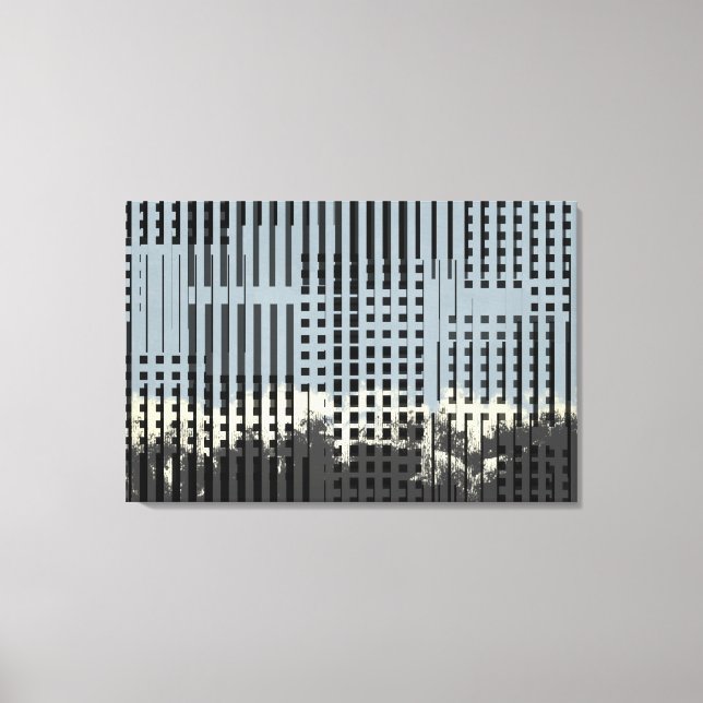 Abstraktes Creme-, Aquamarin- und Schwarzstreifen- Leinwanddruck (Vorderseite)