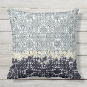 Abstraktes Creme-, Teal- und Marineblau-Vintage-Mu Kissen