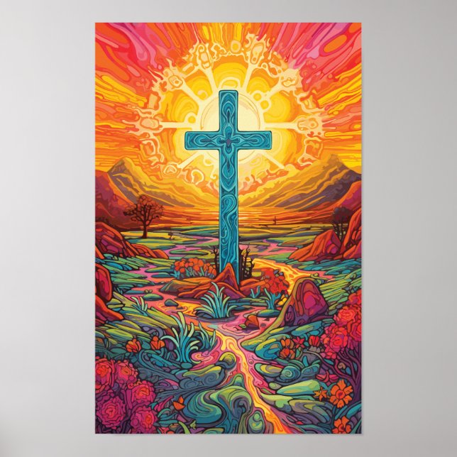 Abstraktes Cross Psychedelic Chicano Art Poster (Vorne)