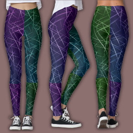 Abstraktes Cyber-Muster | Lila- und Smaragd-Gitter Leggings
