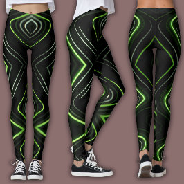Abstraktes Cyber-Muster | Neon-Grün-Glanz Leggings