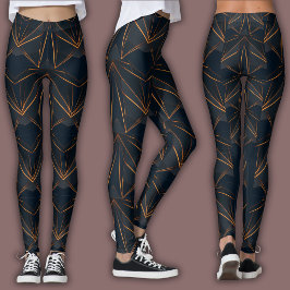 Abstraktes Cyber-Muster | Neon-Kupfer-Glanz Leggings
