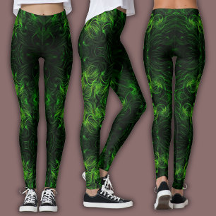 Abstraktes Cyber-Muster Schwarz und Limette-Plas Leggings