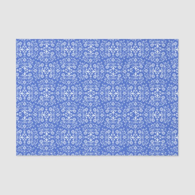 Abstraktes Damask blaues Gewebepapier Seidenpapier (Vorderseite)