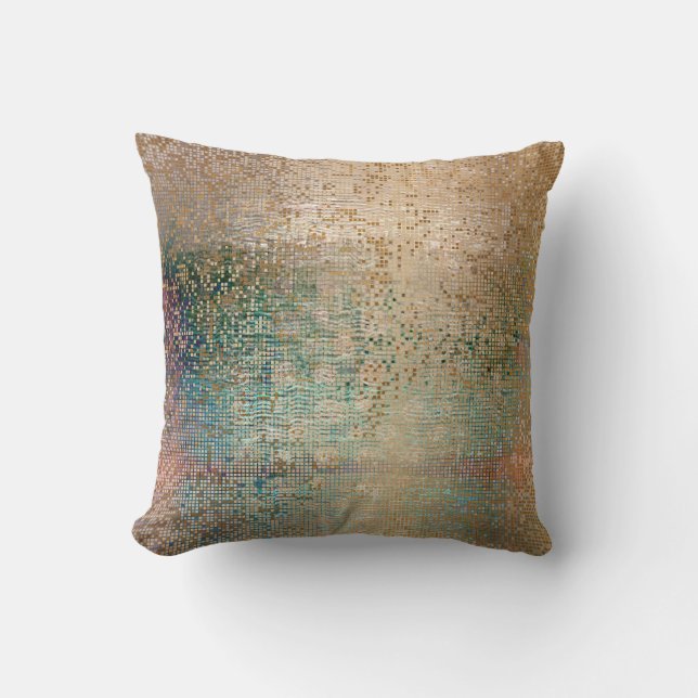 Abstraktes Dekor Gold Aquamarin Brush Metallic Seq Kissen (Vorderseite)