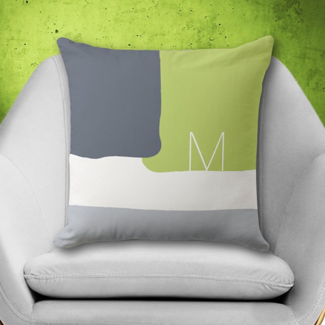 Abstraktes Dekorfarbenmonogramm Kissen (Abstract Decorative Lime Green Monogram Throw Pillow)