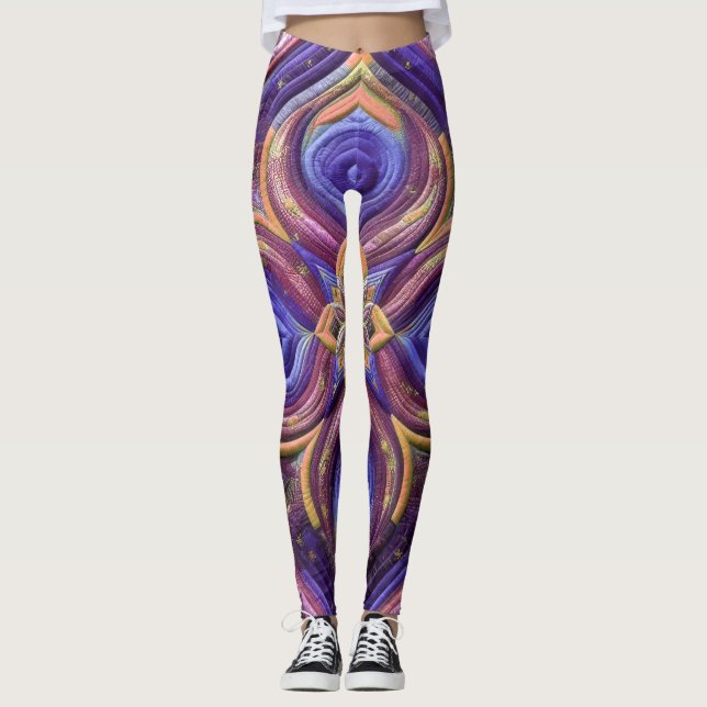 Abstraktes Design aus gequiltem Blue Plum Leggings (Vorderseite)