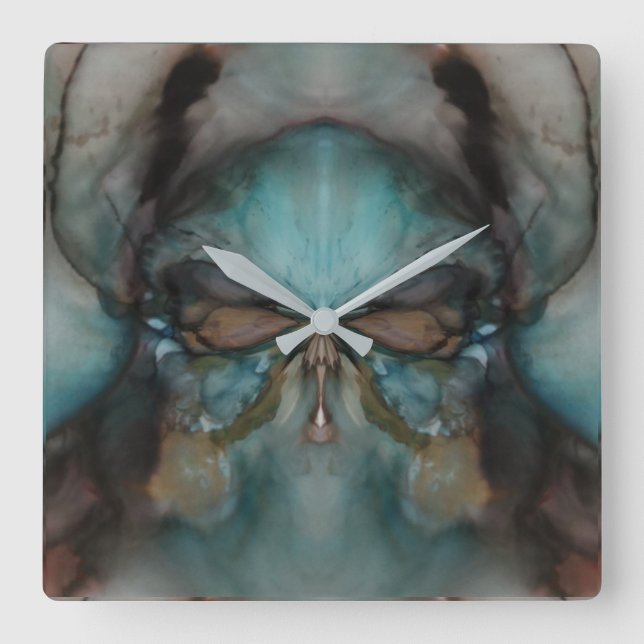 Abstraktes Design Beängstigende Blickmaske Quadratische Wanduhr (Vorderseite)