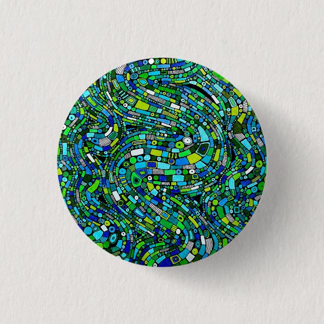 Abstraktes Design Blaue Grüne Wellen Formen Button (Vorderseite)