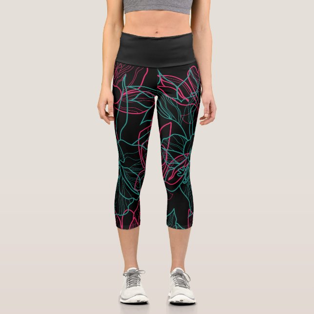 Abstraktes Design der Blumenlinie Capri Leggings (Vorderseite)