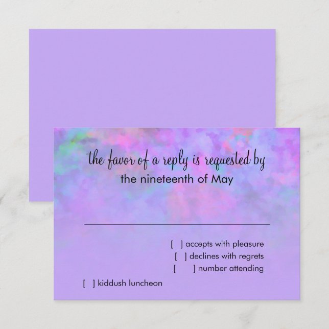 Abstraktes Design der RSVP-Karte im Lila RSVP Karte (Vorne/Hinten)