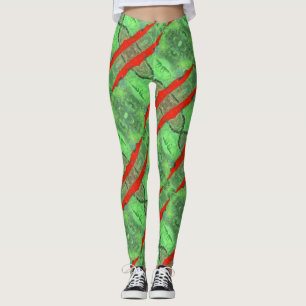 Abstraktes Design, gekachelt grün mit roten Spiral Leggings