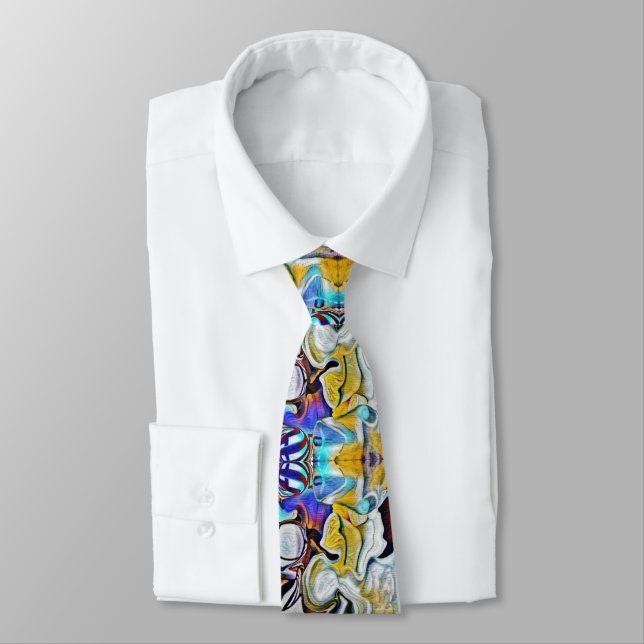Abstraktes Design in Gold und Blue Neck Tie Krawatte (Gebunden)