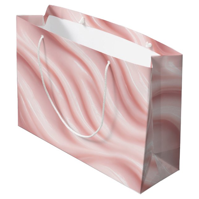Abstraktes Design in Rosa und Creme Große Geschenktüte (Rückseite Schrägansicht)
