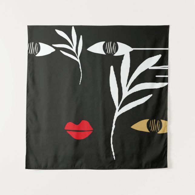 Abstraktes Design mit minimalem weiblichen Gesicht Wandteppich (Vorderseite)