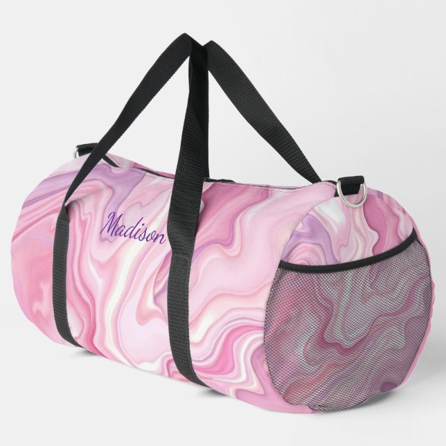 Abstraktes Design mit rosa Flüssigkeit Duffle Bag (Rechte Ecke)
