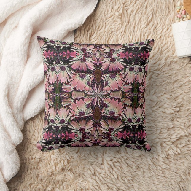 Abstraktes Design mit rosa Gänseblümchen Kissen (Decke)