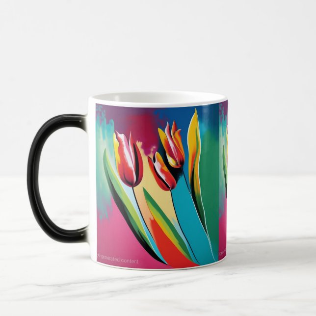 Abstraktes Design mit roten Tulpen Verwandlungstasse (Links)