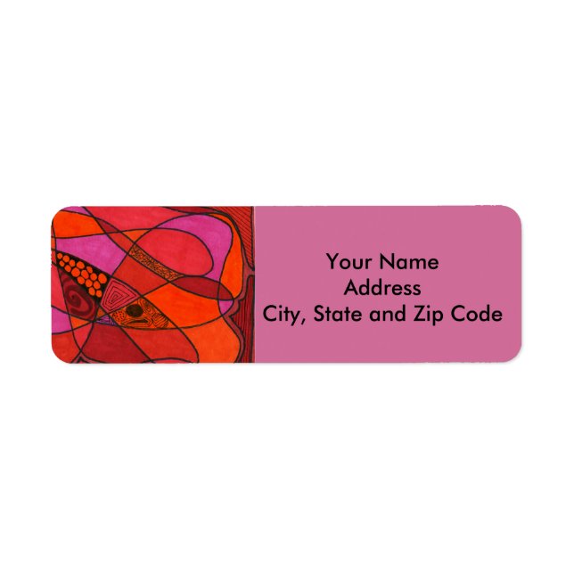 Abstraktes Design Rücksendeaufkleber in Rot. (Vorne)