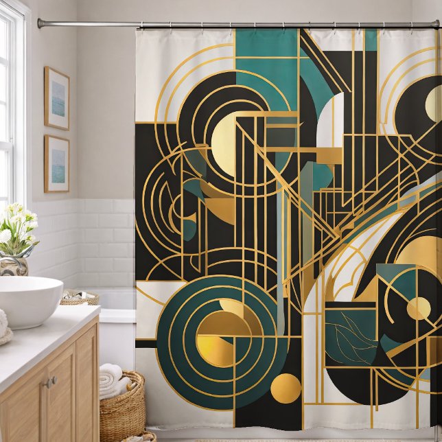 Abstraktes Design Schwarz Grau Gold Türkis Duschvorhang (Von Creator hochgeladen)