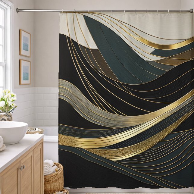 Abstraktes Design Schwarz Grau Weiß Gold Duschvorhang (Von Creator hochgeladen)