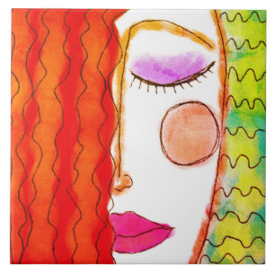 Abstraktes Digitalbild mit Wavy Red Hair Fliese