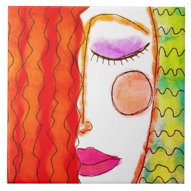 Abstraktes Digitalbild mit Wavy Red Hair Fliese (Vorderseite)