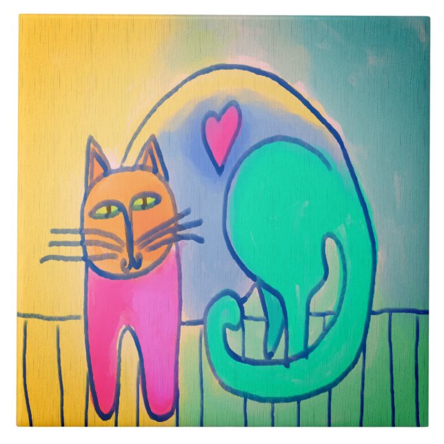 Abstraktes digitales Bild der Katze Fliese (Vorderseite)