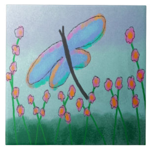 Abstraktes digitales Bild mit blauem Libellen Fliese