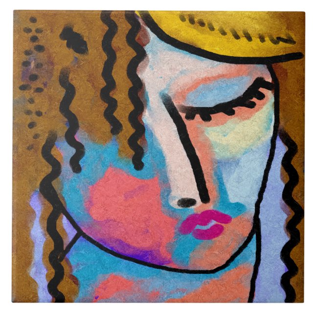 Abstraktes digitales Portrait einer Frau Fliese (Vorderseite)