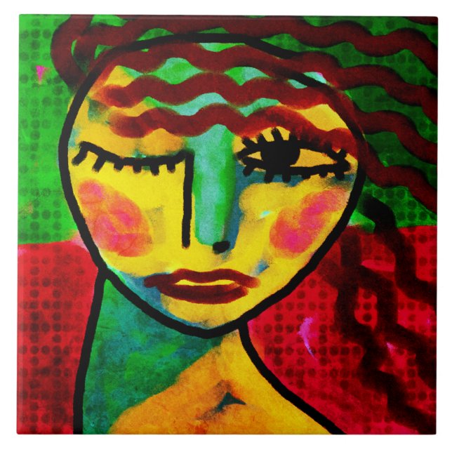 Abstraktes digitales Portrait einer Frau Fliese (Vorderseite)