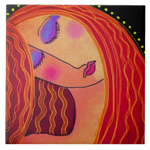 Abstraktes Digitalgemälde aus Shiny Red Hair Fliese