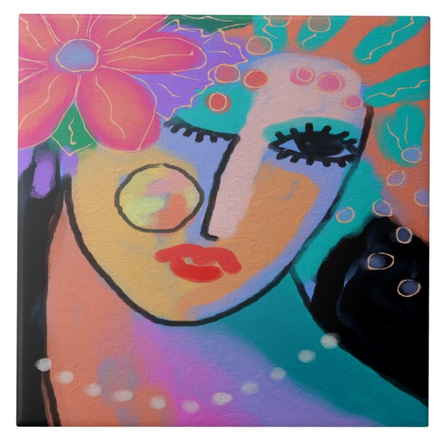 Abstraktes Digitalportrait Fliese (Vorderseite)