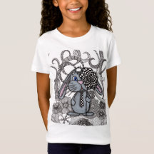 Abstraktes Doodle-Hasen-Charakter-Grafik-T-Shirt