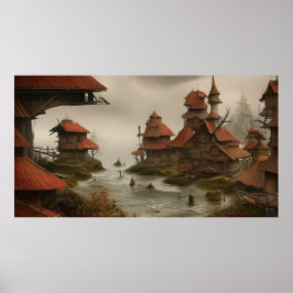 Abstraktes Dorf zu nah zum Meer Poster