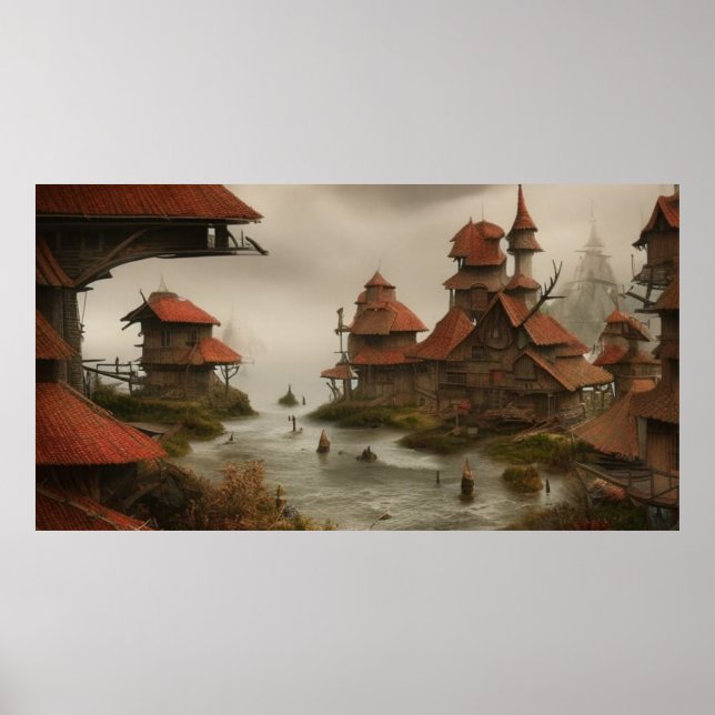 Abstraktes Dorf zu nah zum Meer Poster (Vorne)