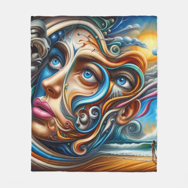 Abstraktes Dreamscape Ozean Ruhe und kosmisches Wu Fleecedecke (Vorderseite)