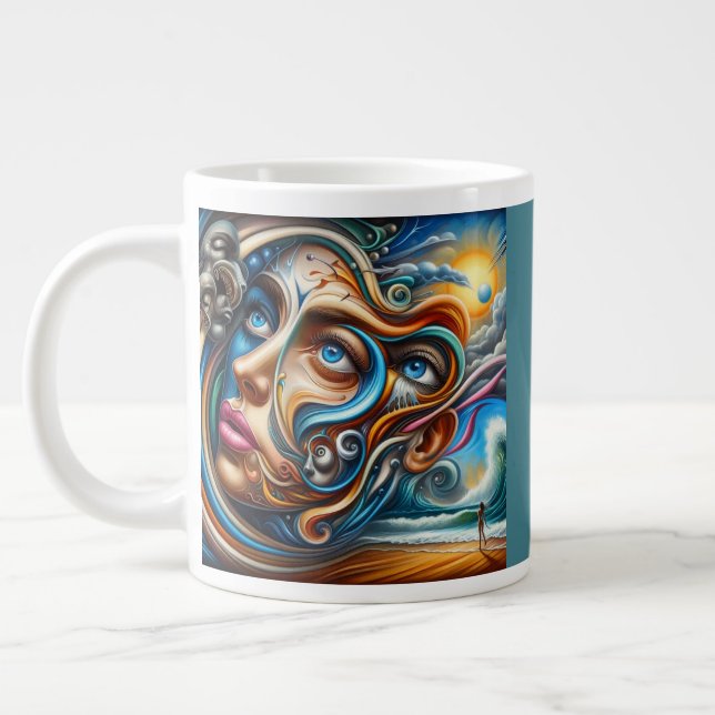 Abstraktes Dreamscape Ozean Ruhe und kosmisches Wu Jumbo-Tasse (Links)