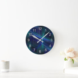 Abstraktes dunkelblaues grünes Nebel-Fraktal Runde Wanduhr
