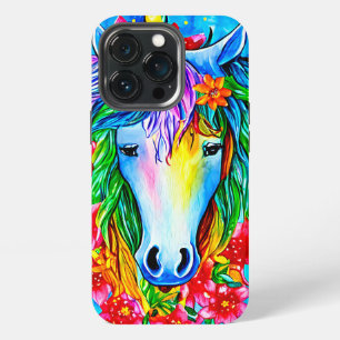 Abstraktes Einhorn Gesicht Blumen Aquarell Kunst iPhone 13 Pro Hülle