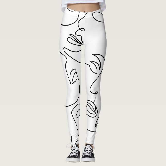 Abstraktes, einzeiliges Gesichtsmuster Leggings (Vorderseite)