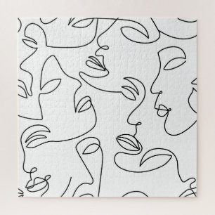 Abstraktes, einzeiliges Gesichtsmuster Puzzle