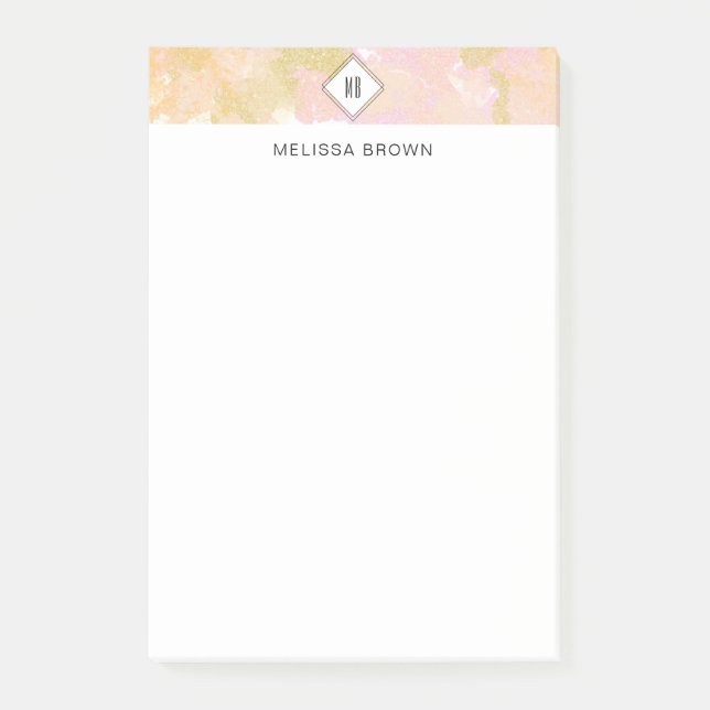 Abstraktes elegantes Monogramm Wasser Rosa Gold Post-it Klebezettel