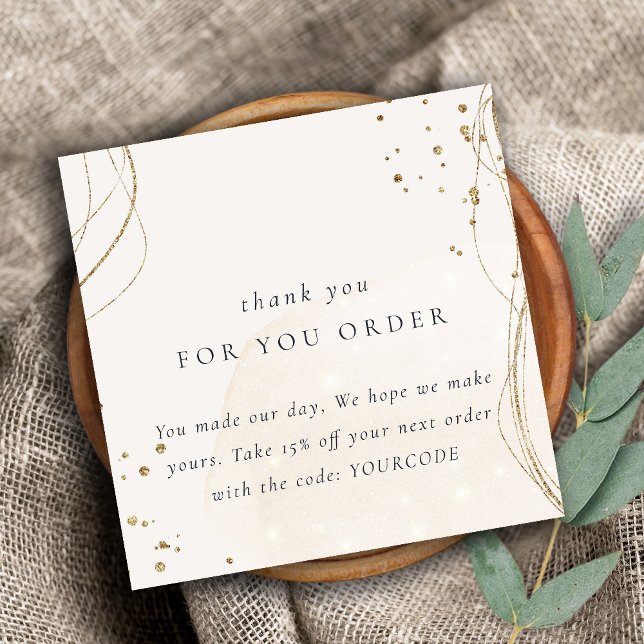 Abstraktes Elfenbeingold Danke für die Ermäßigung  Quadratische Visitenkarte (Von Creator hochgeladen)