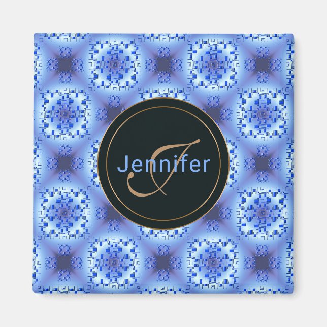 abstraktes ethnisch geometrisch blaues Muster. Magnet (Vorne)
