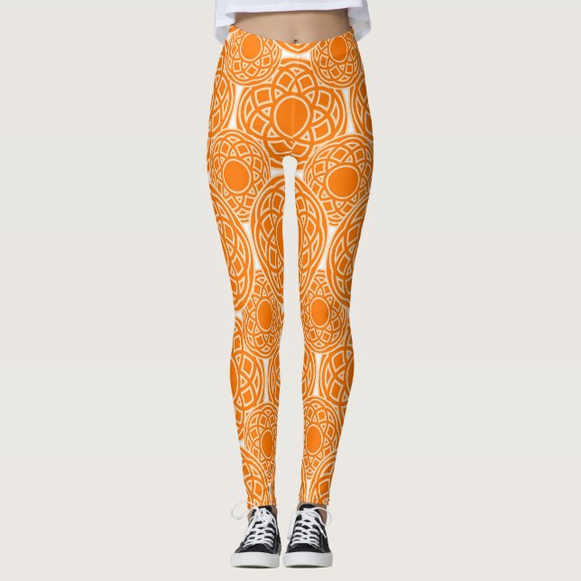 Abstraktes ethnisches orange geometrisches Muster Leggings (Vorderseite)