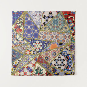 Abstraktes ethnisches spanisches Fliesen-Patchwork Wandteppich