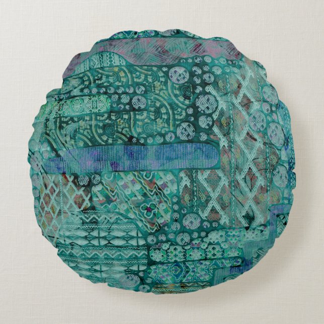 Abstraktes Ethno-Muster - Folklore Art 1+2 Rundes Kissen (Vorderseite)